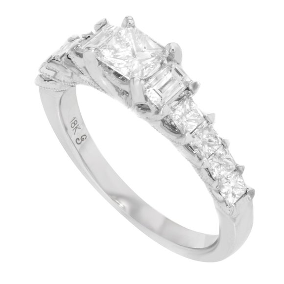 Rachel Koen Princess Baguette Cut Diamond Ring 18K White Gold 1.25Cttw Size 7 - Picture 4 of 4